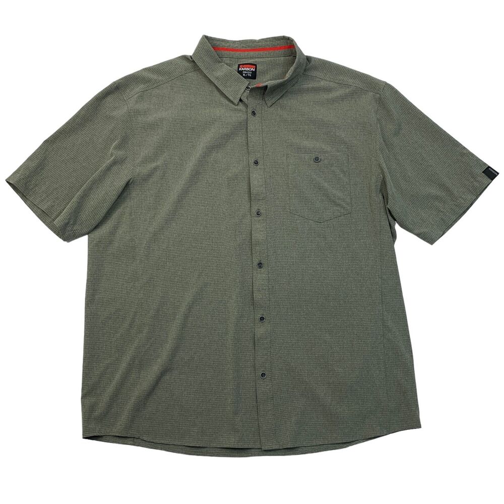 Karbon Shirt Mens XL Extra Large Olive Striped Short Sleeve Button Up Pocket